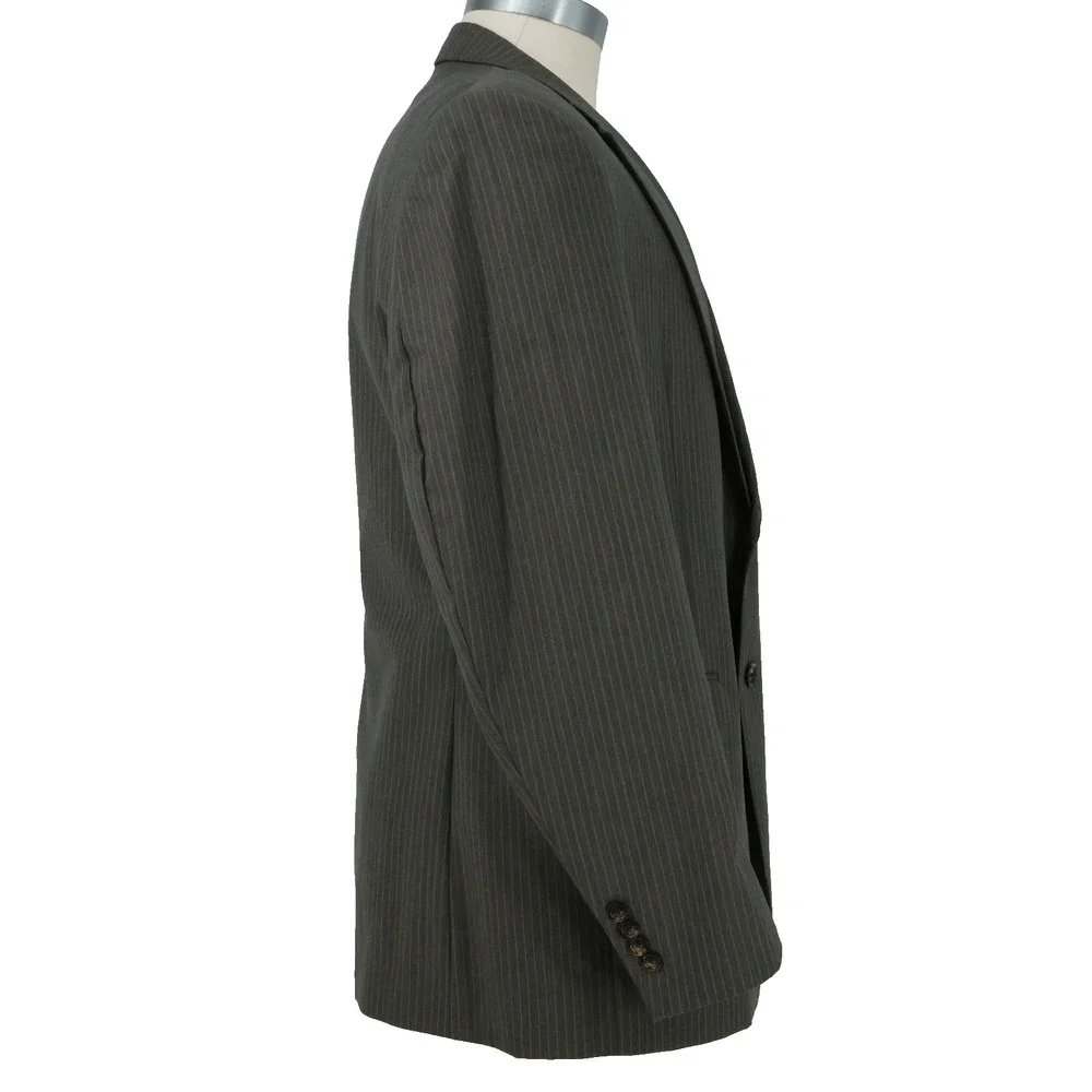 Jos A Bank Suit Mens 43R Gray Pinstripe Wool Pleated Cuffed Pants Single Vent